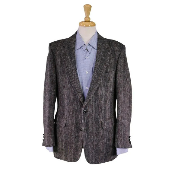 Harris Tweed JG Hook Vintage Blue/Gray Striped Heavy Scottish Wool Blazer 40R - Picture 1 of 9